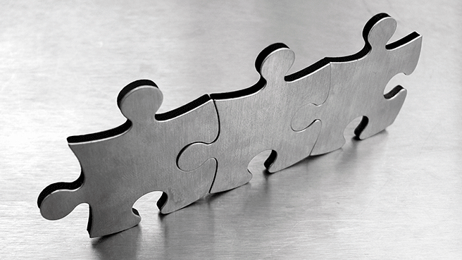 Rotating GIF or puzzle pieces and various connective form metal samples