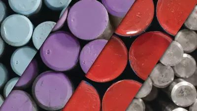barras de acero para herramientas con extremos codificados en azul, morado y rojo
