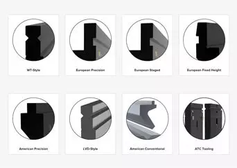 Preview of many different press brake tooling tang styles
