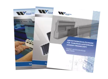 thumbnails of three press brake catalog covers fanned out