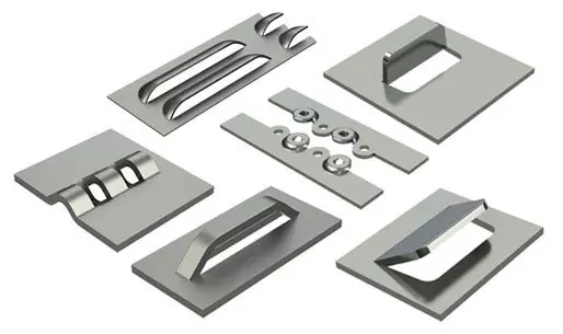 collage image of common sheet metal forms used to connect sheet metal