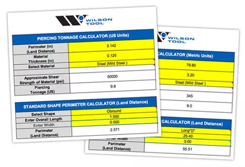 punching force chart calculator from Wilson Tool