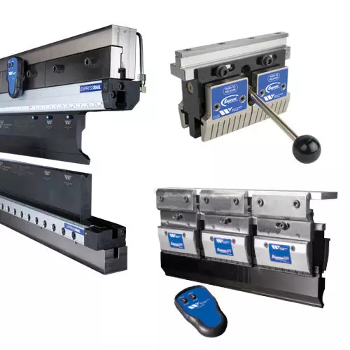 Press Brake Clamping collage on white image