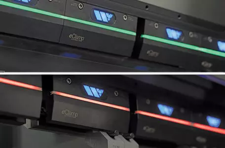 eClamp bodies showing green clamped status lights and red unclamped status lights