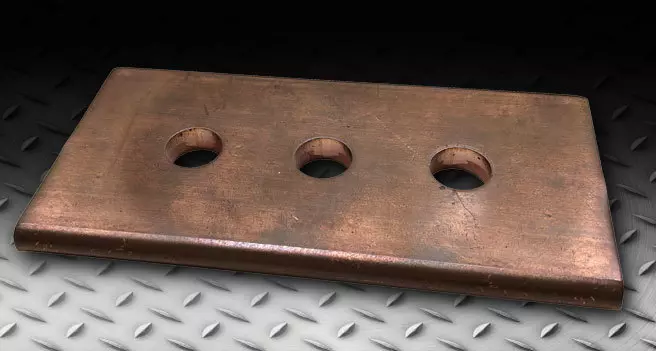 piece of bus bar thick material with three holes punched in 