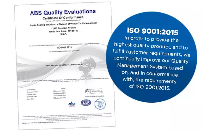 ISO Stamping Impax Certificate Wilson Tool