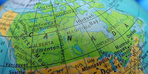 Close up of Globe Focusing on Eastern Canada