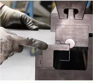 Close up of rotary bending on a press brake